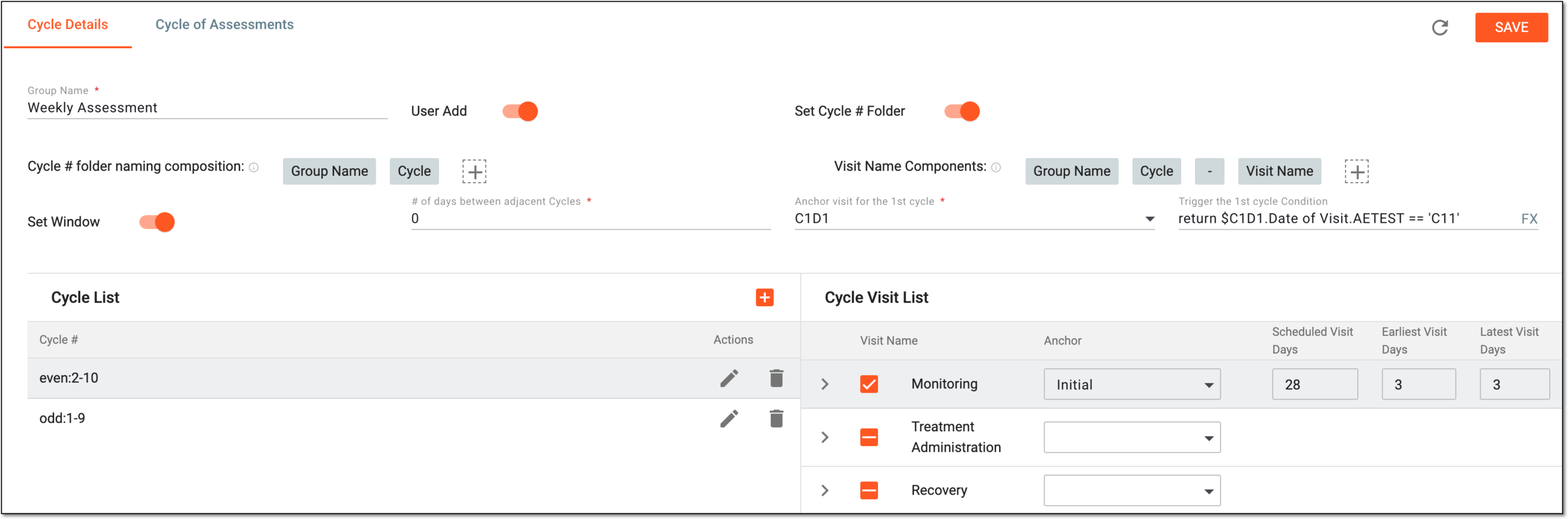 Defining cycle details