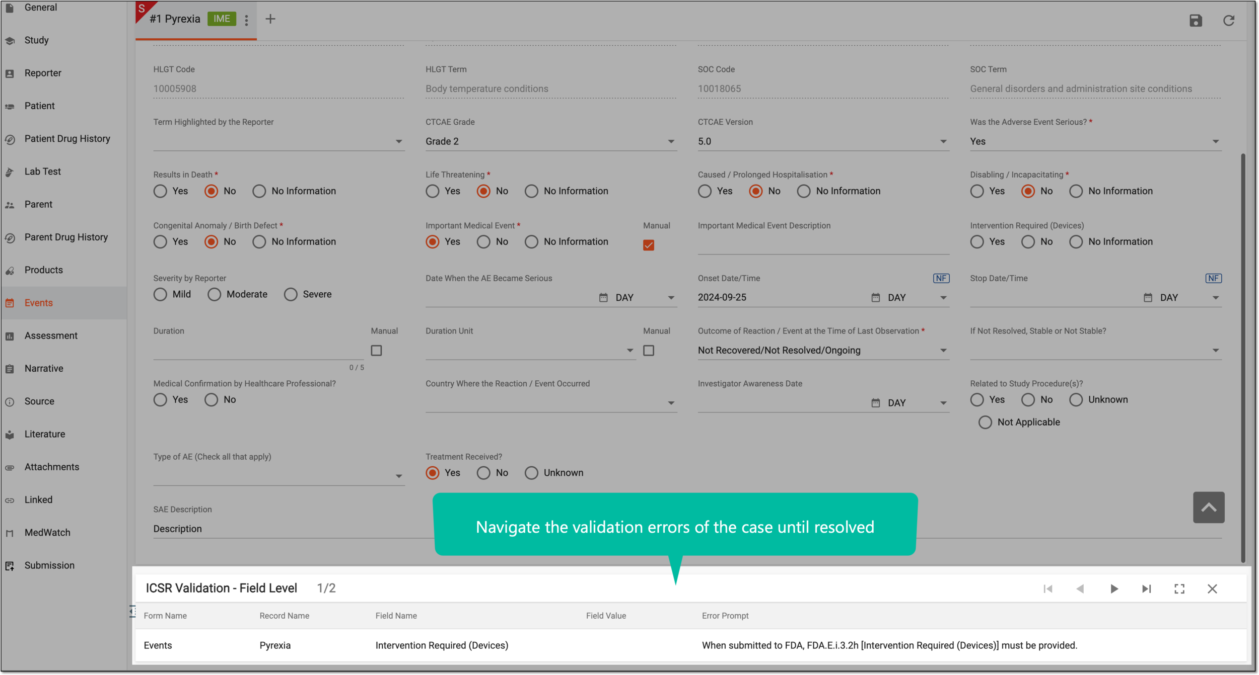 Navigating validation errors for case