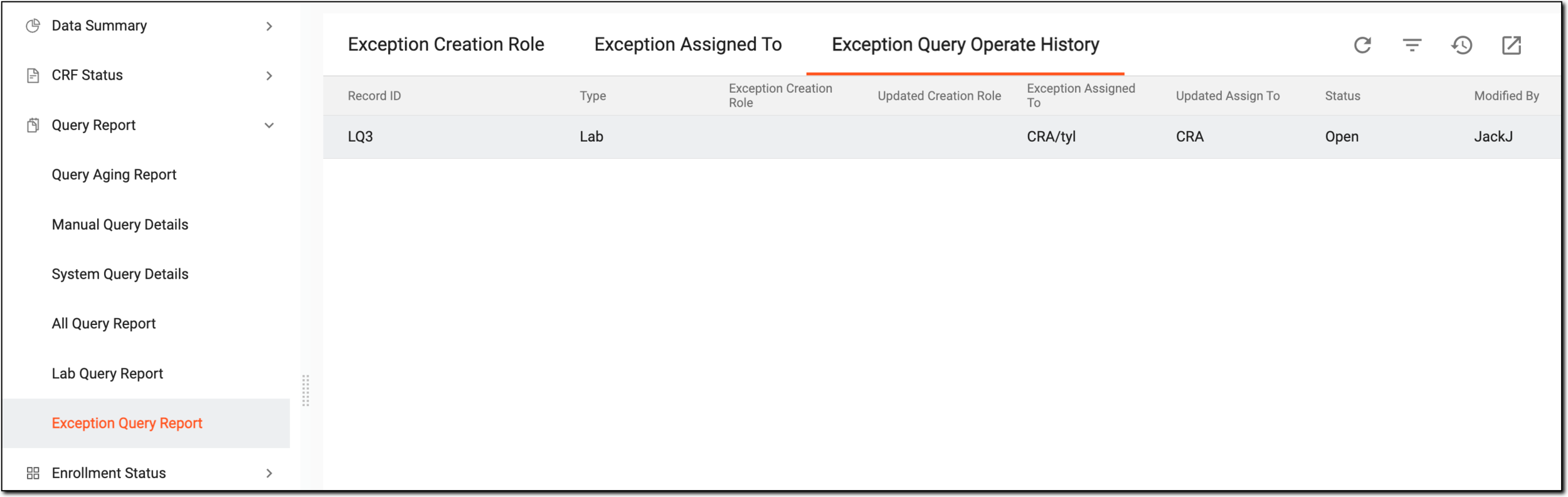 Viewing queries operation history