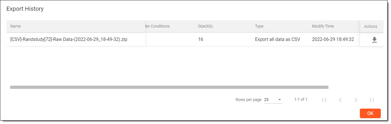 Viewing history of export files