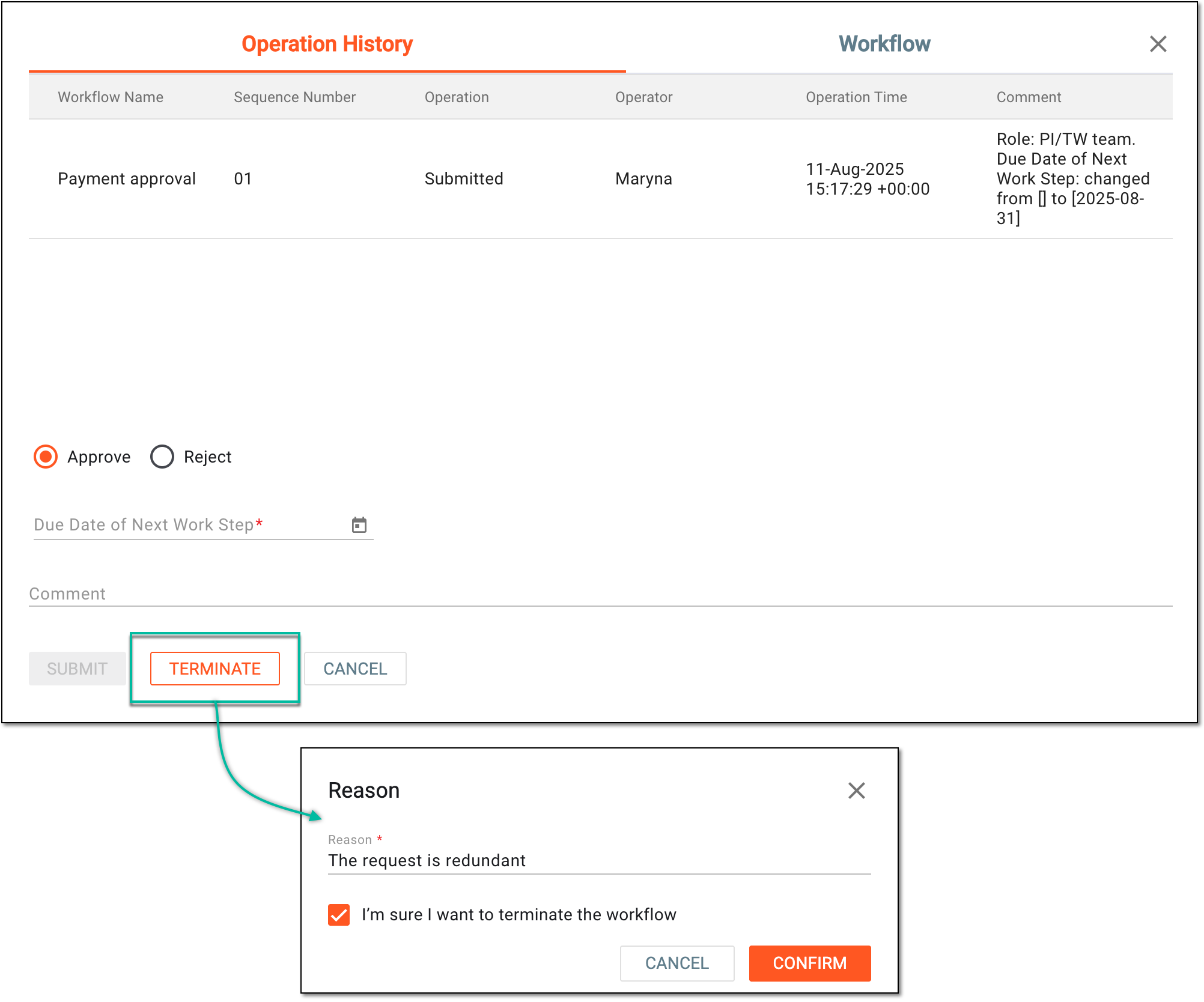 Terminating audit for payment request