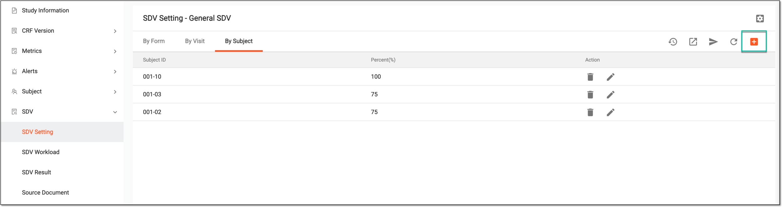 Adding SDV setting record by subject