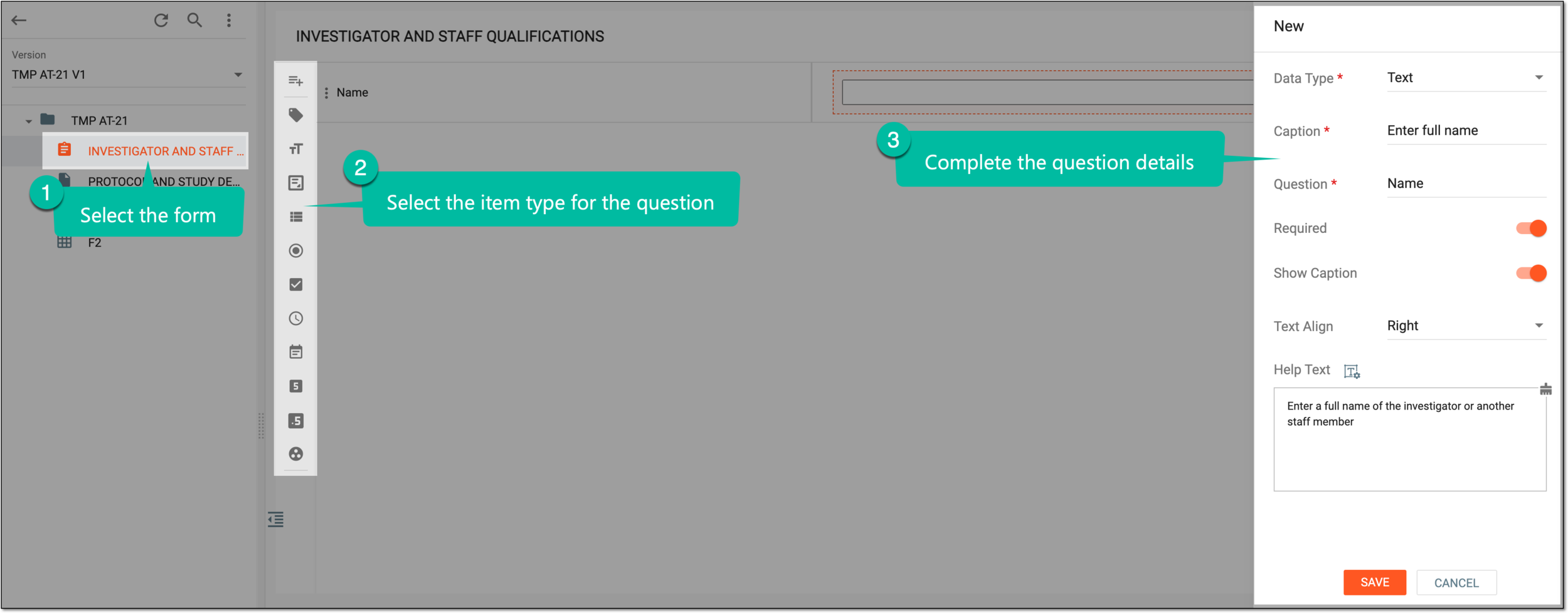 Adding questions and items to form