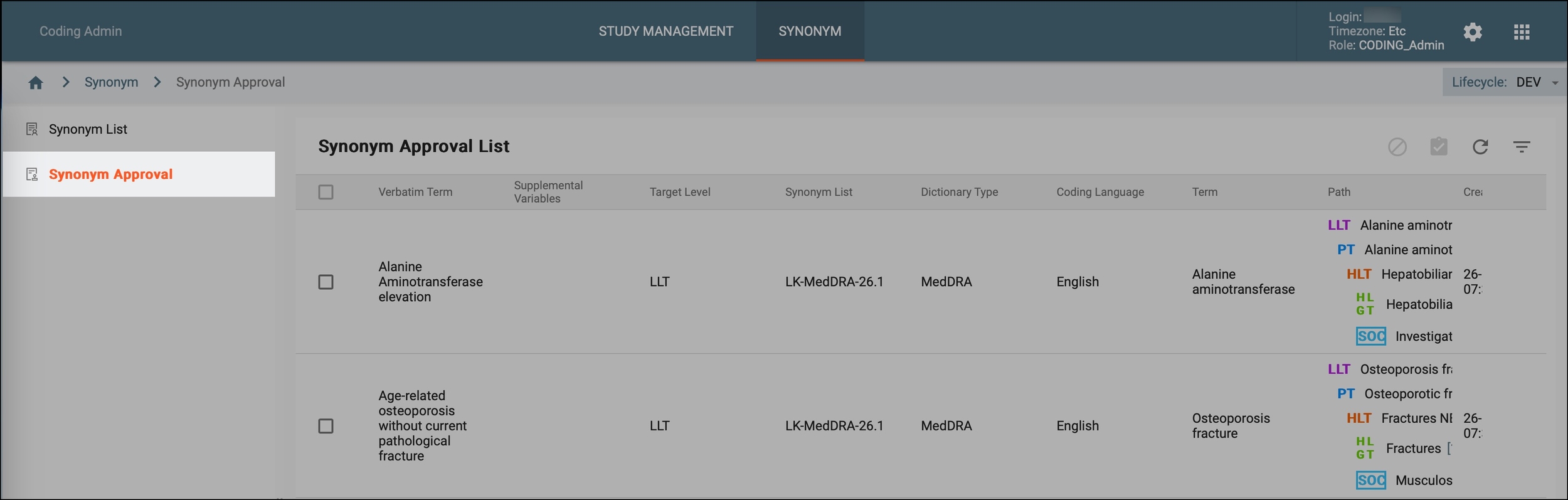 Accessing synonyms pending approval