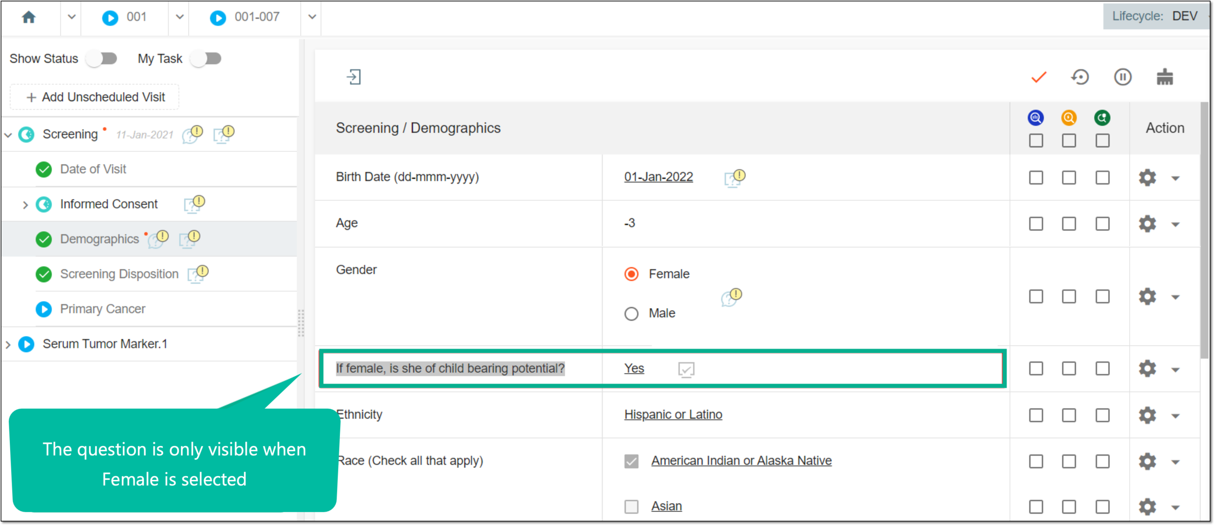 Example of form availability depending on other variables