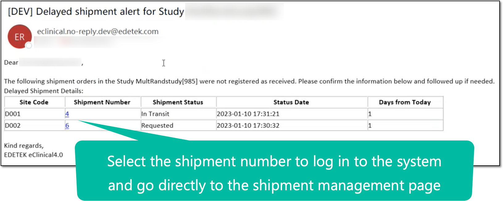 Site delayed shipment alert email example