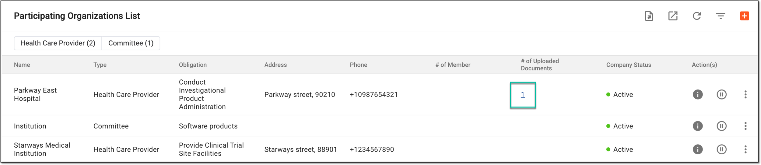 Accessing uploaded documents for participating organization