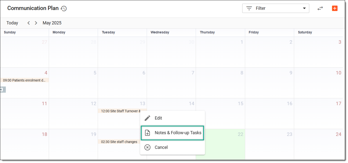 Selecting to update meeting notes and follow-up tasks