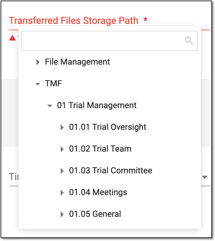 Selecting eTMF directory to land files
