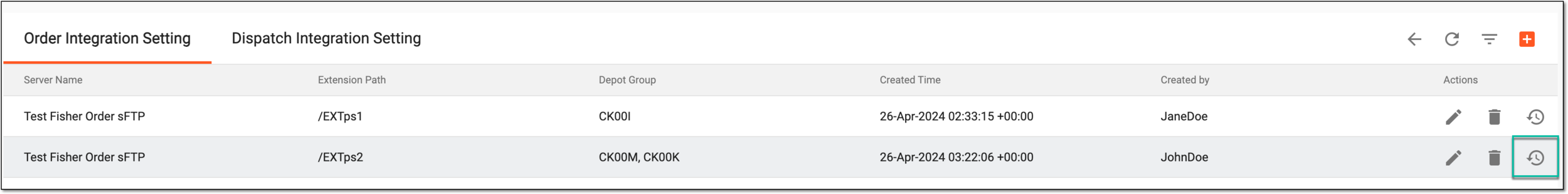 Accessing order integration file history