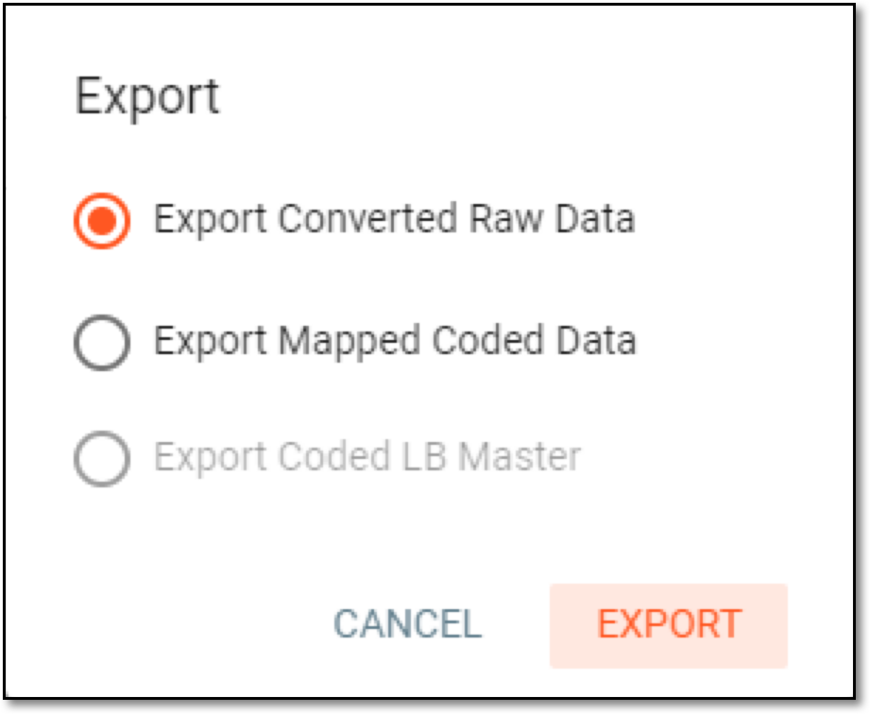 Selecting export option