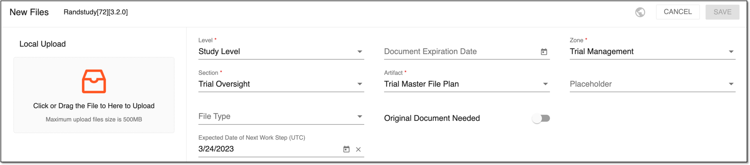 Uploading files via local upload