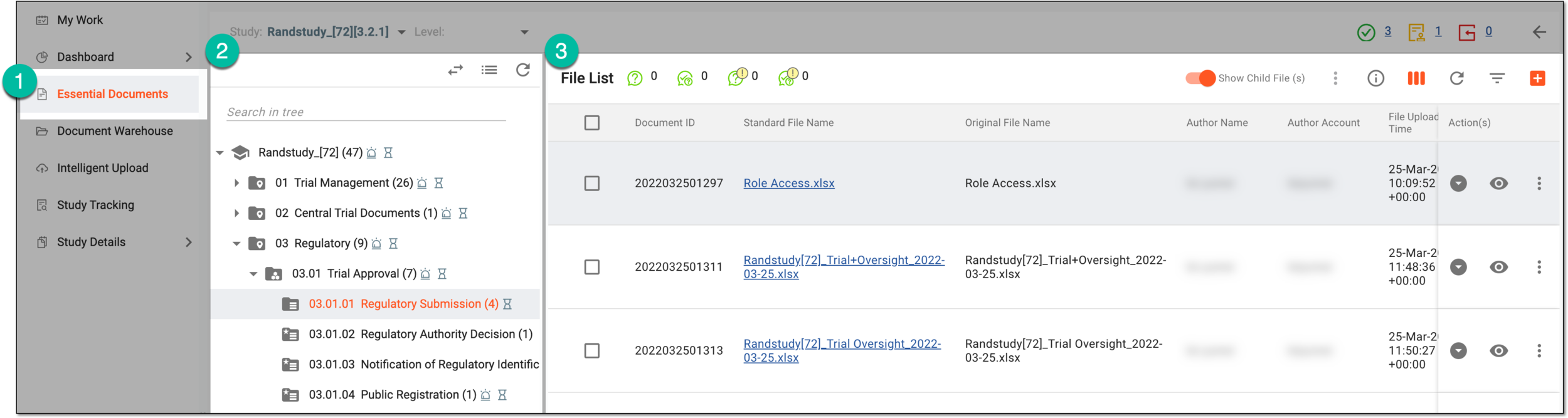 Locating files to audit in essential documents