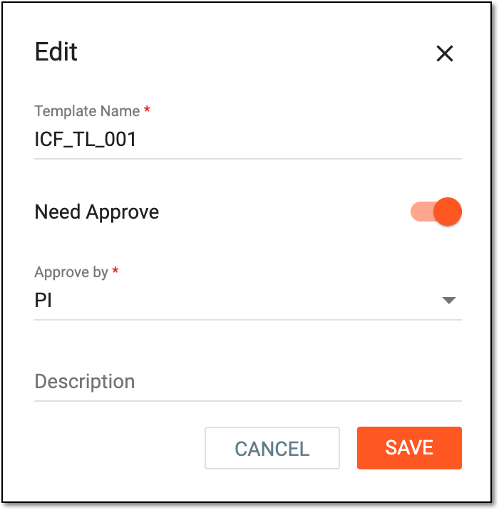 Editing ICF tracking log template basic information
