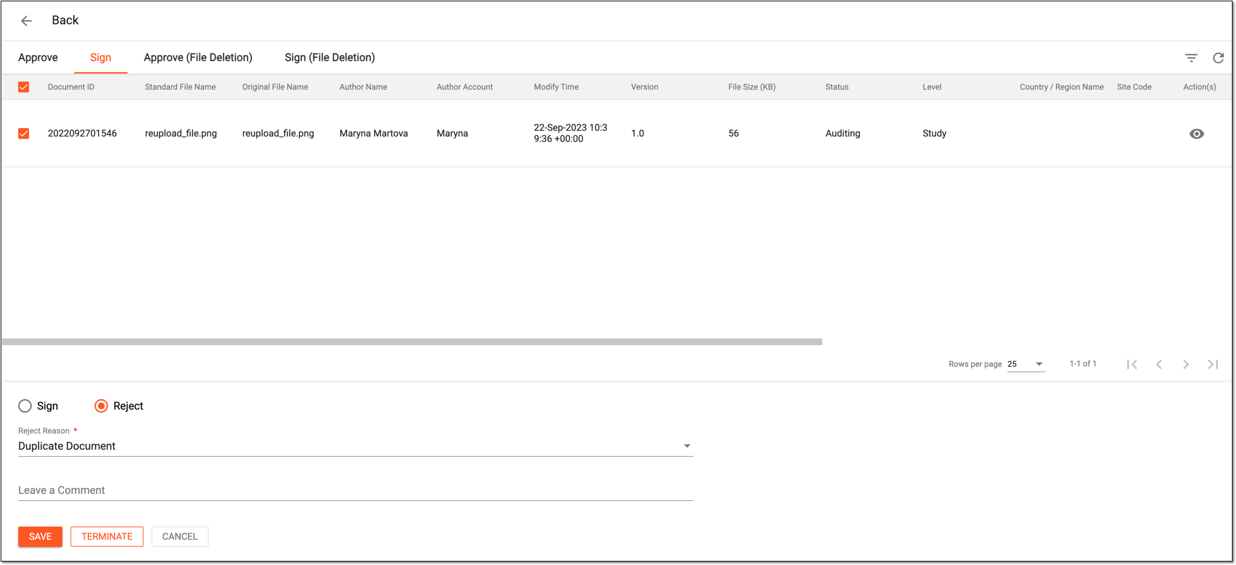 Rejecting multiple files