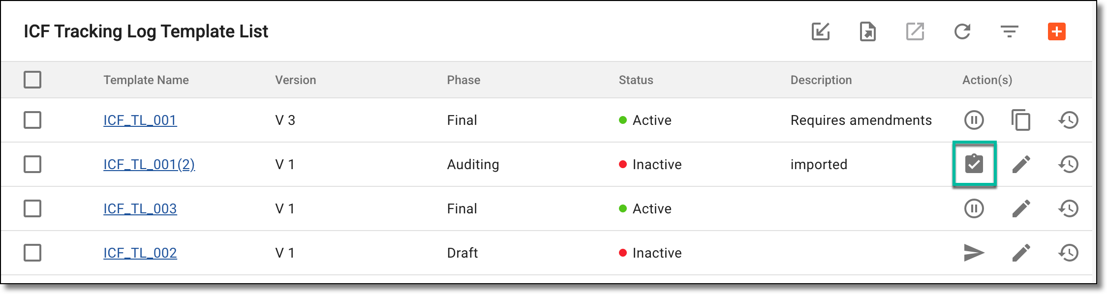 Approving ICF tracking log template