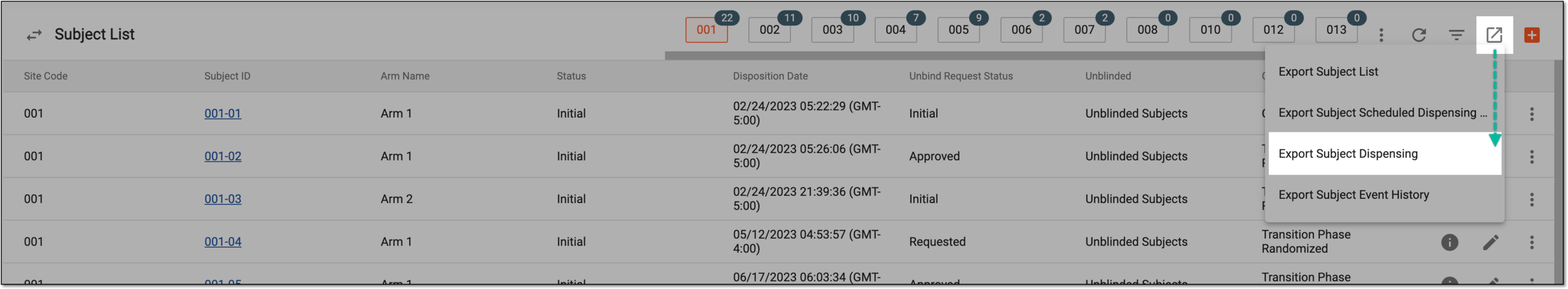 Exporting subject dispensing