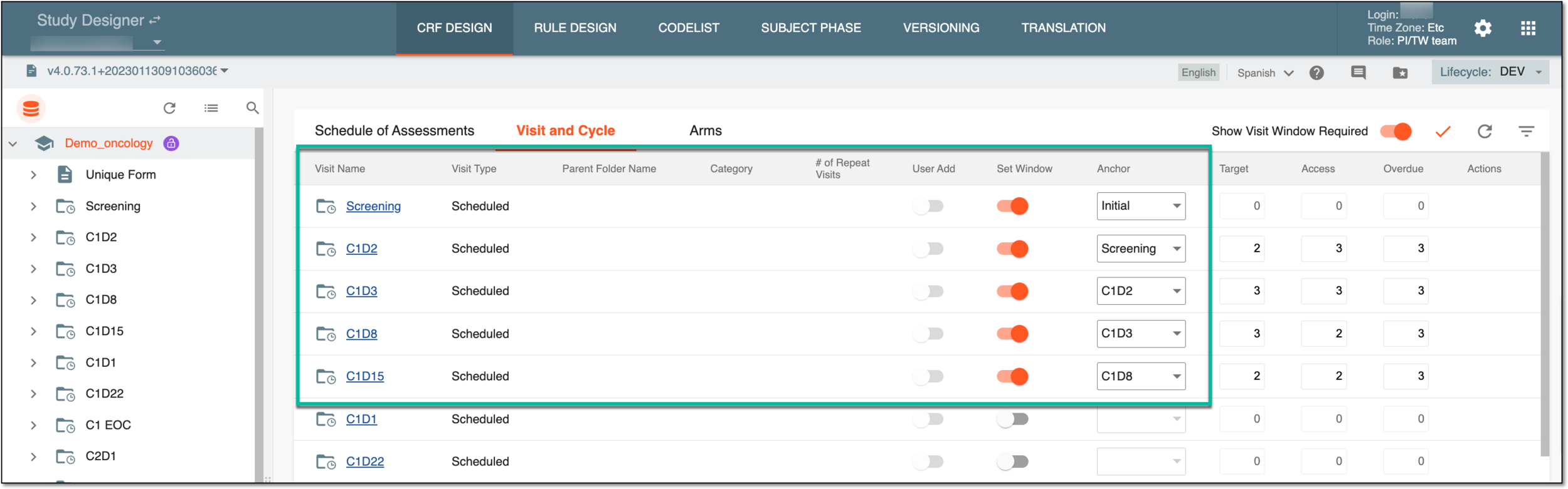 Specified anchors for visit windows in SD