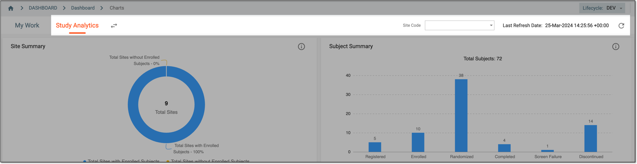 Displaying dashboard action in workspace toolbar