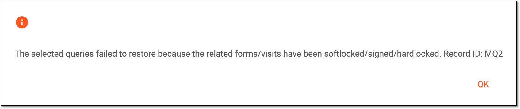 Receiving error for restoring query to locked CRF