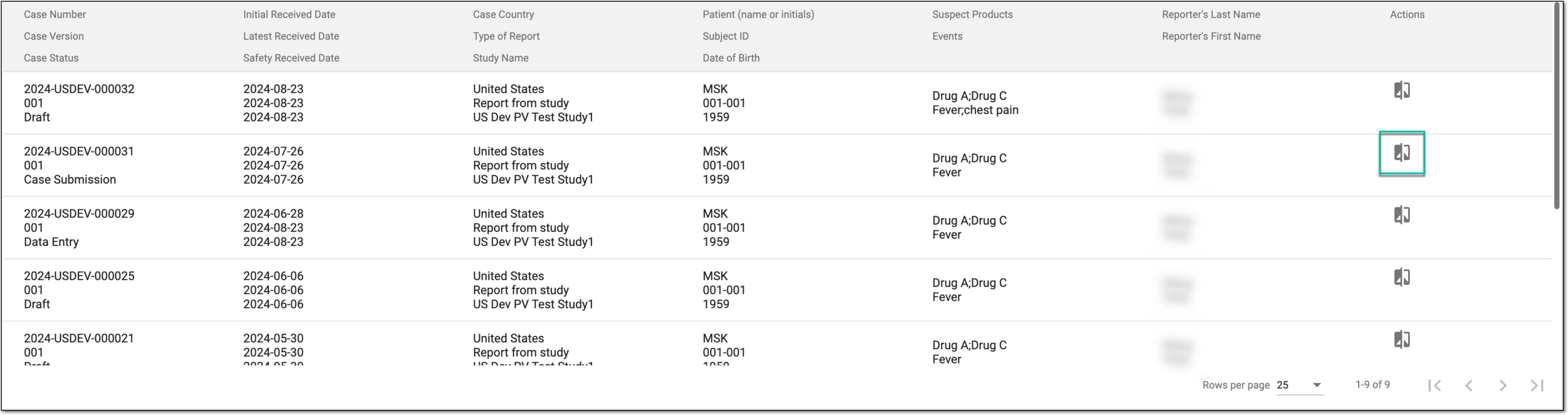 Selecting to compare initial case with follow-up