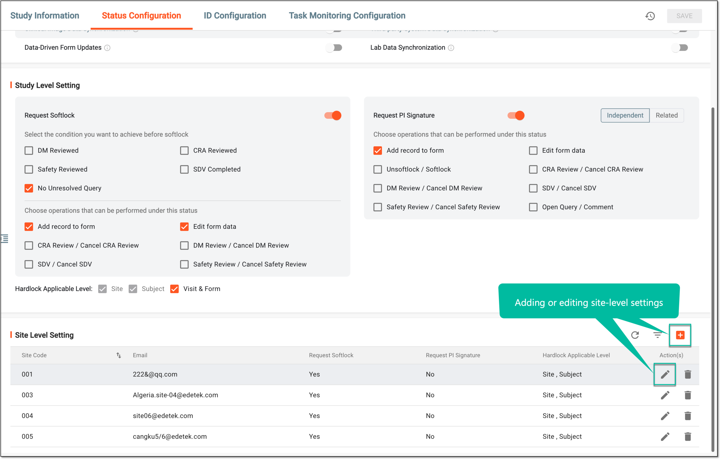 Adding or editing site-level settings