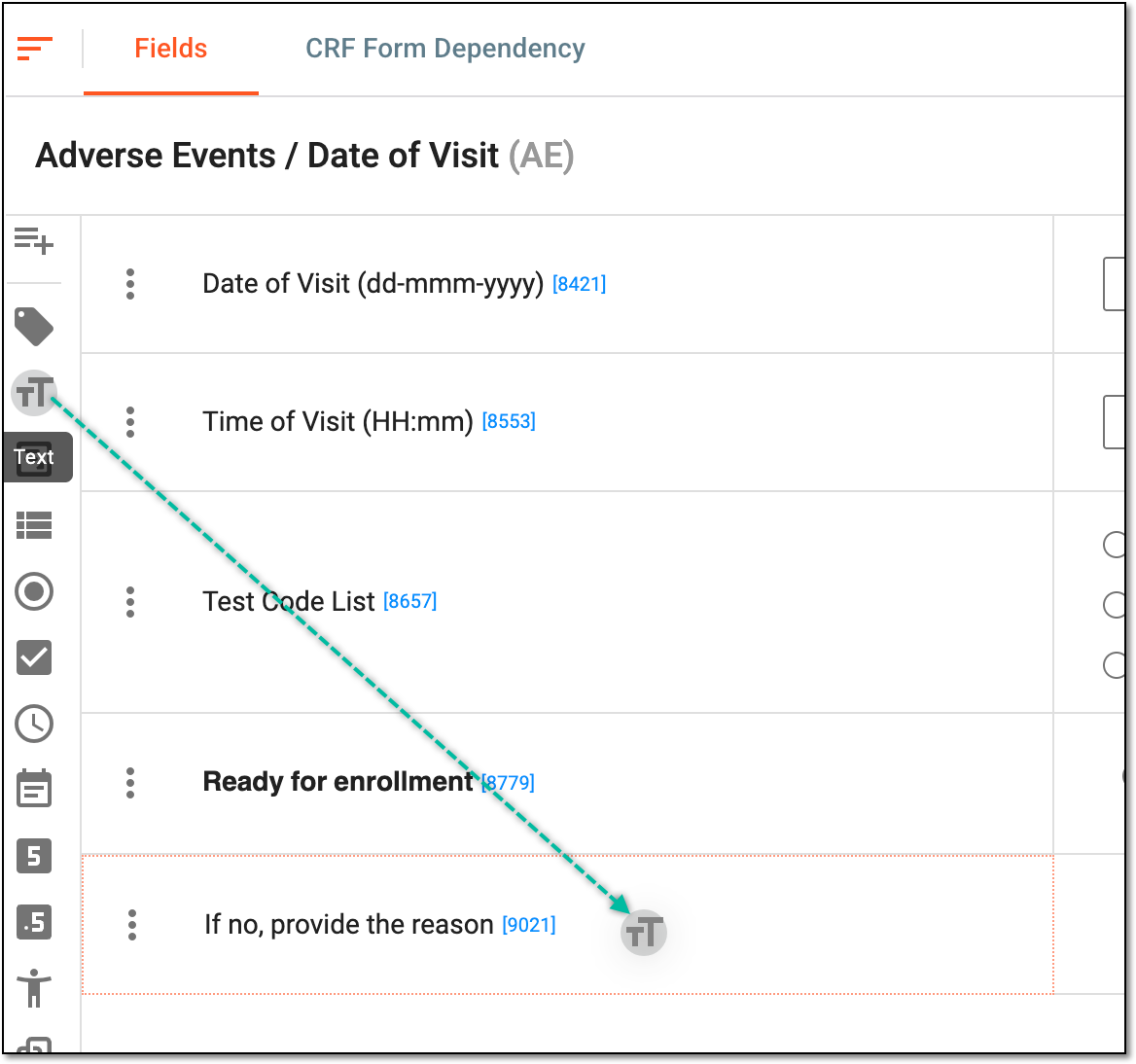 Dragging text item to question