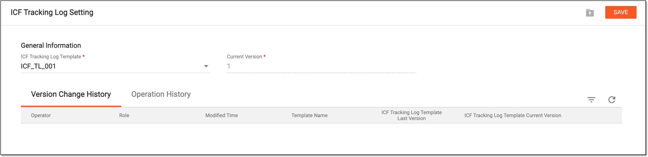 Selecting ICF tracking log template