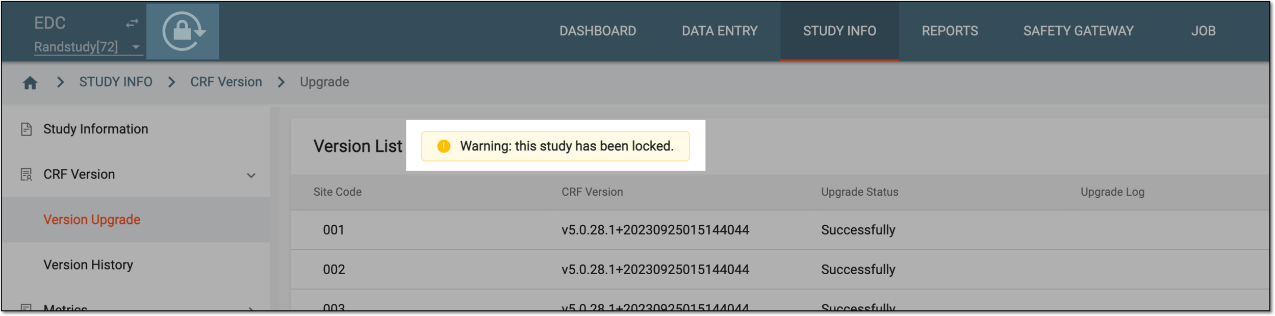 Locked study warning