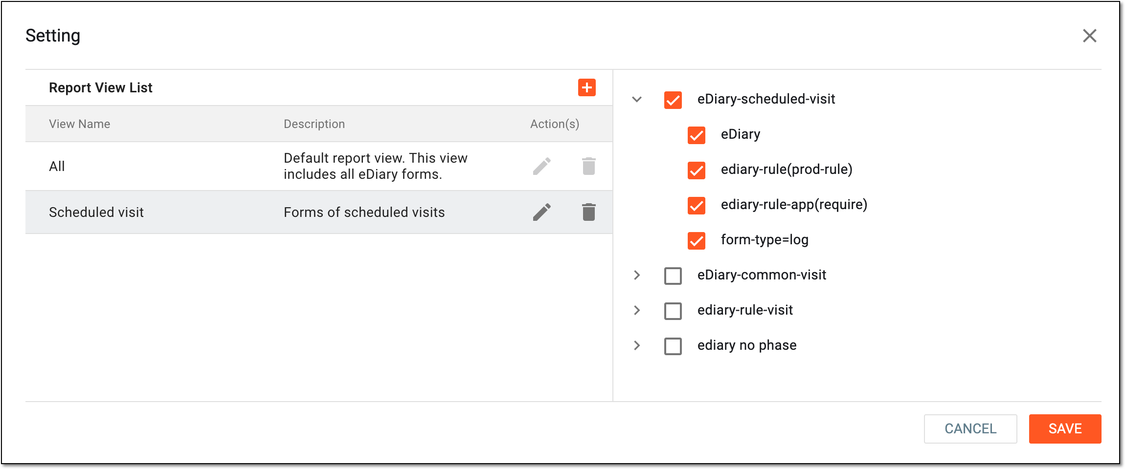 Selecting forms to include in configured view