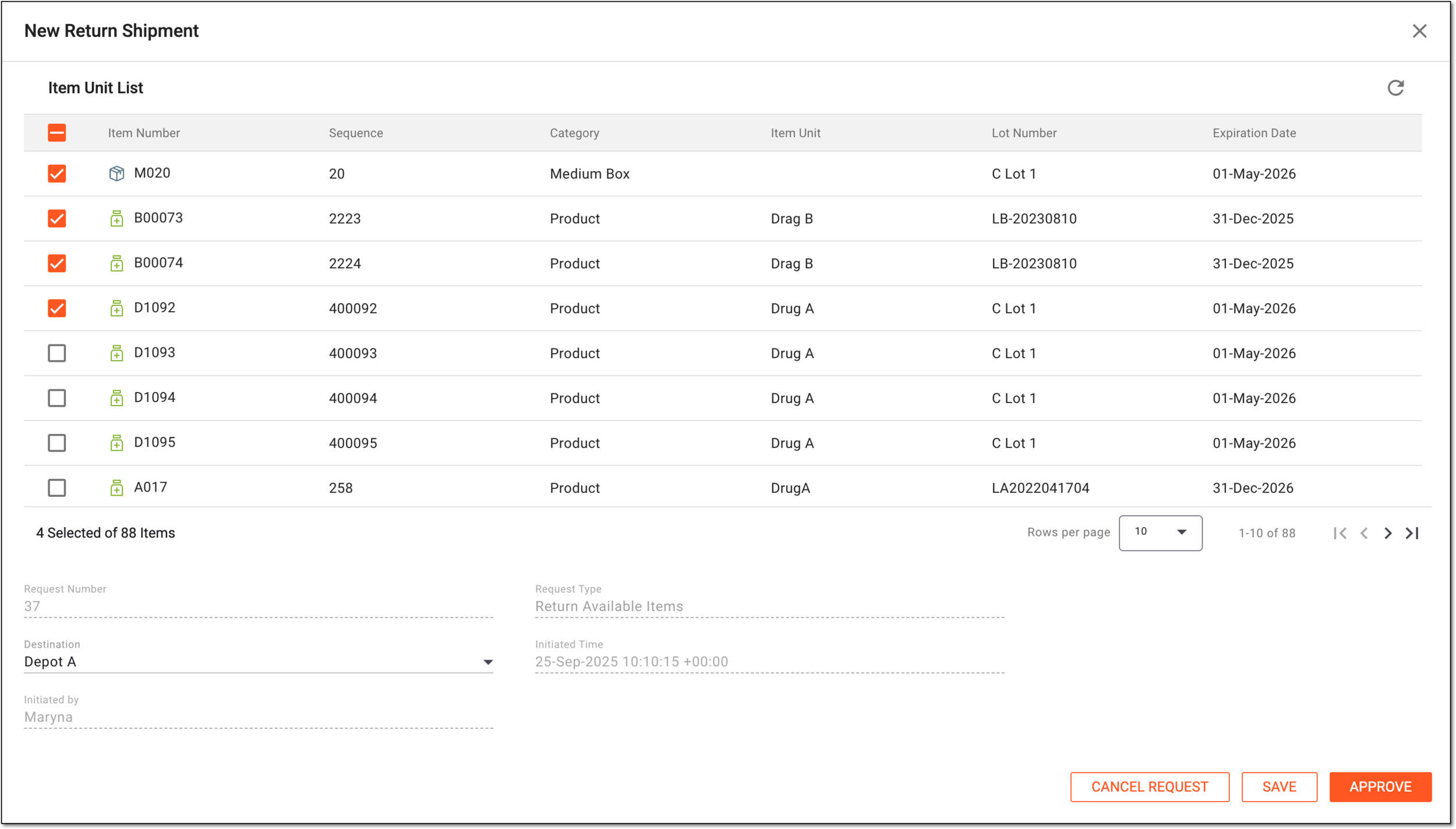 Approving return shipment with available items