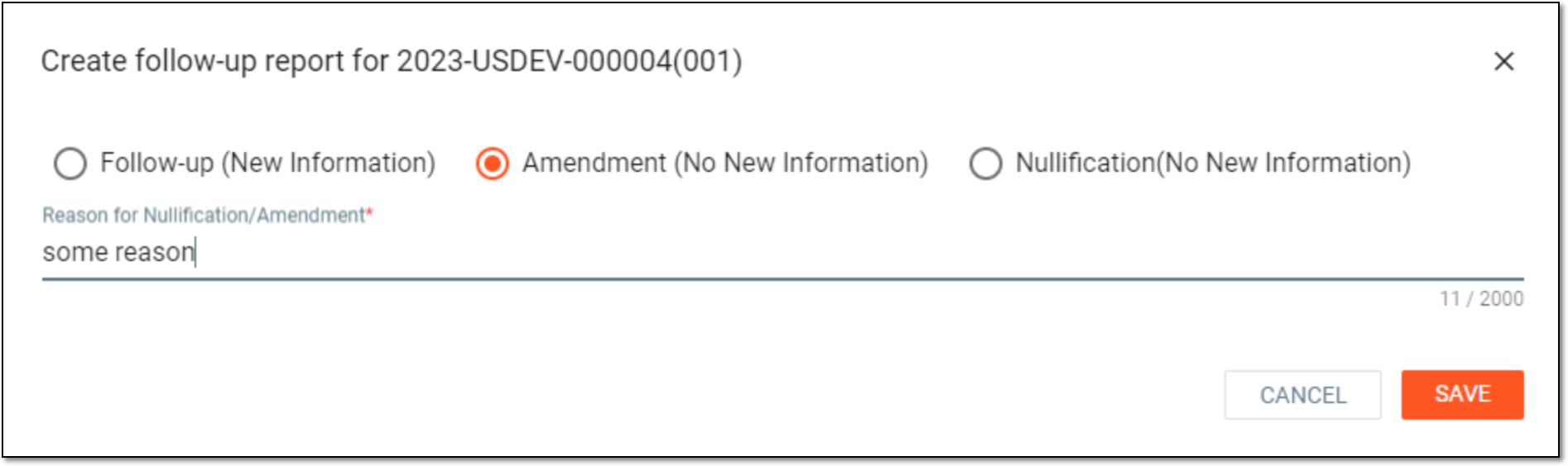 Generating amended follow-up report