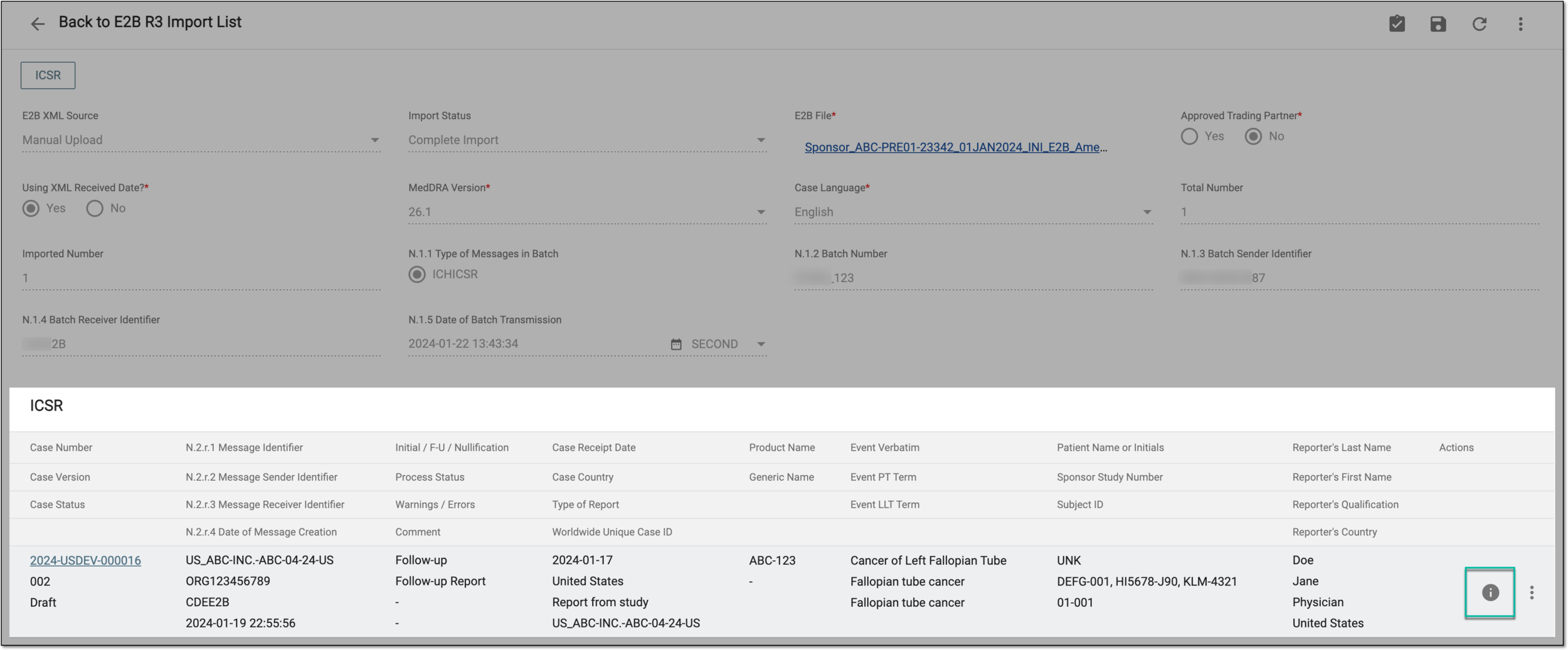 Selecting to view ICSR details