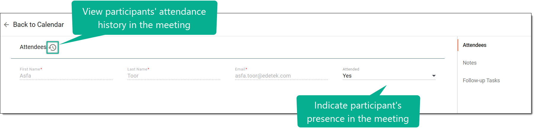 Marking particpants attendance in meeting