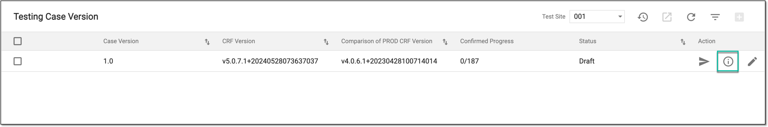 Accessing CRF version test case results