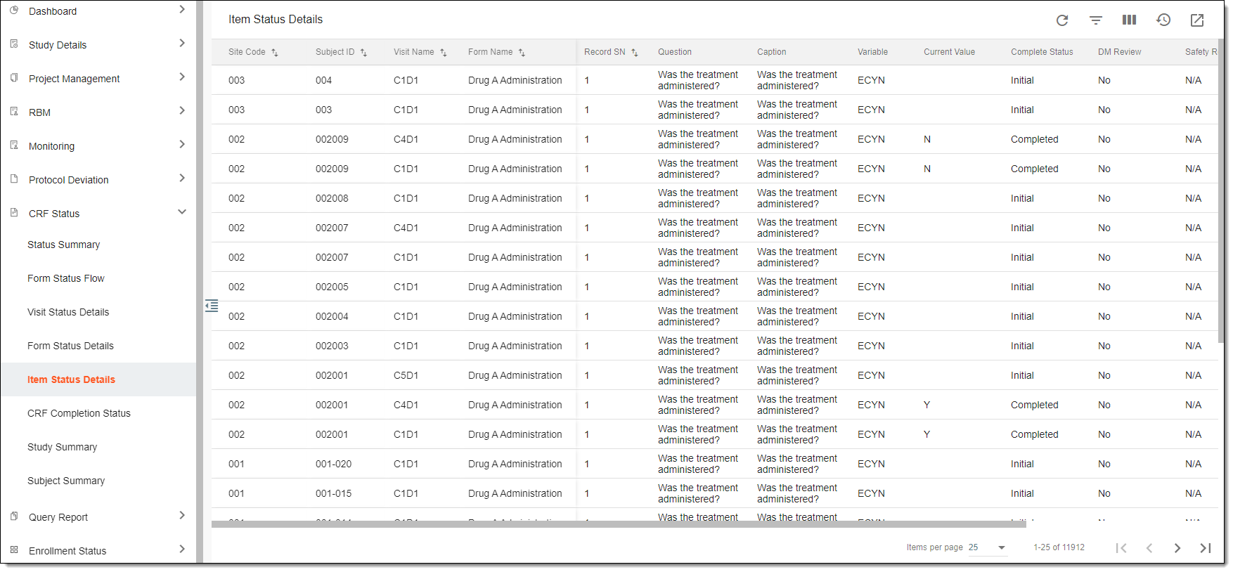 Viewing item status details