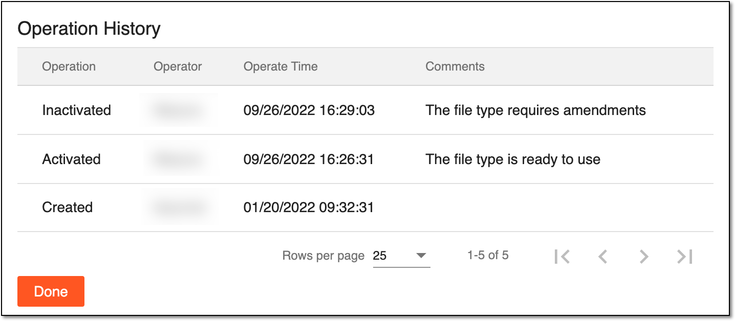 Viewing file type operation history