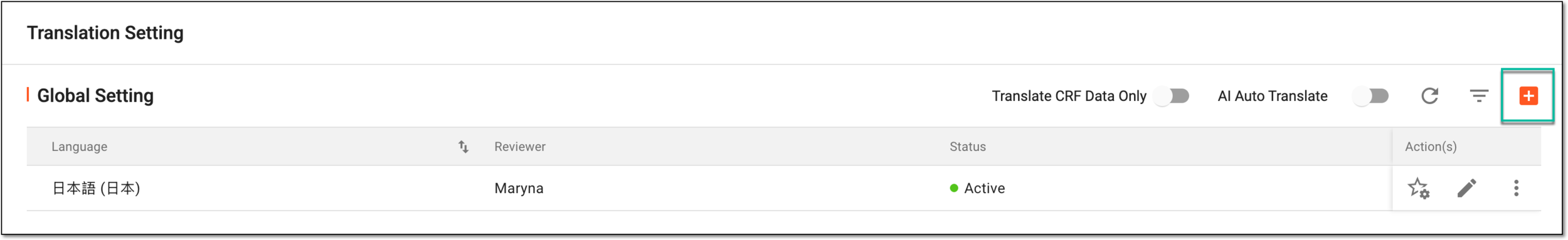 Selecting option to add global translation setting