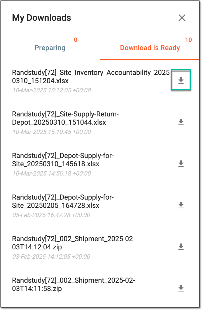 Downloading exported site inventory accountability data