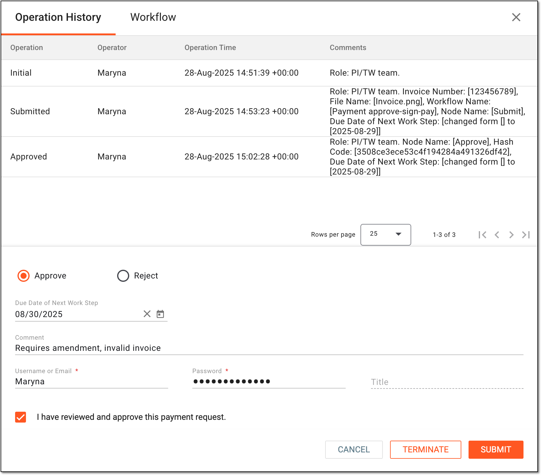Signing payment request