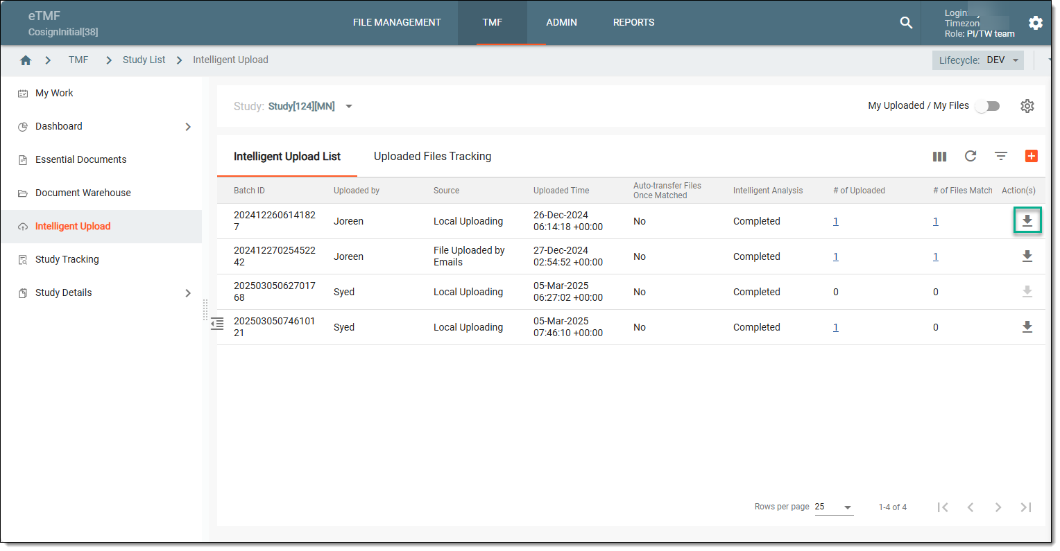 Accessing option to download files