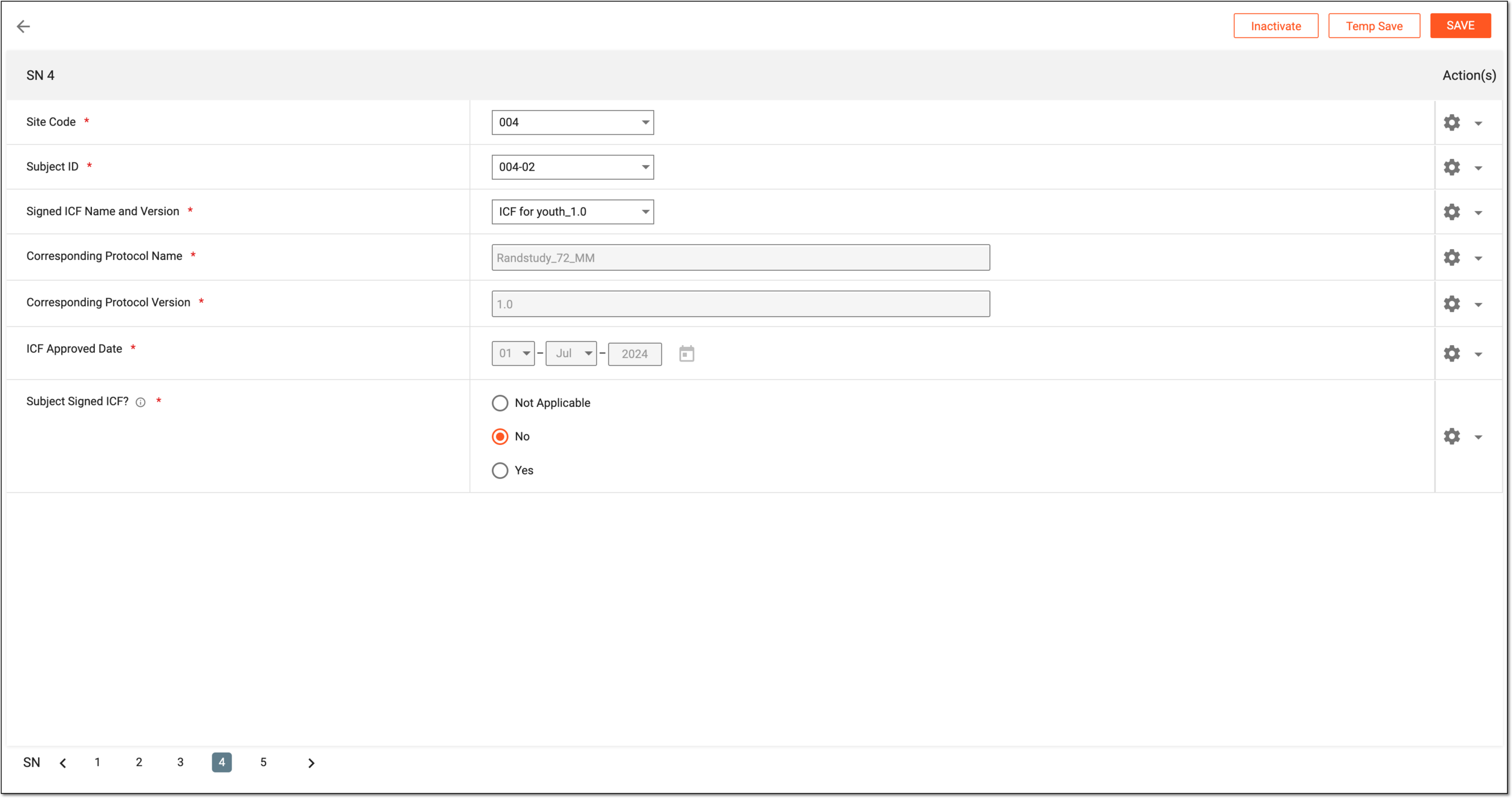 Completing ICF tracking record form