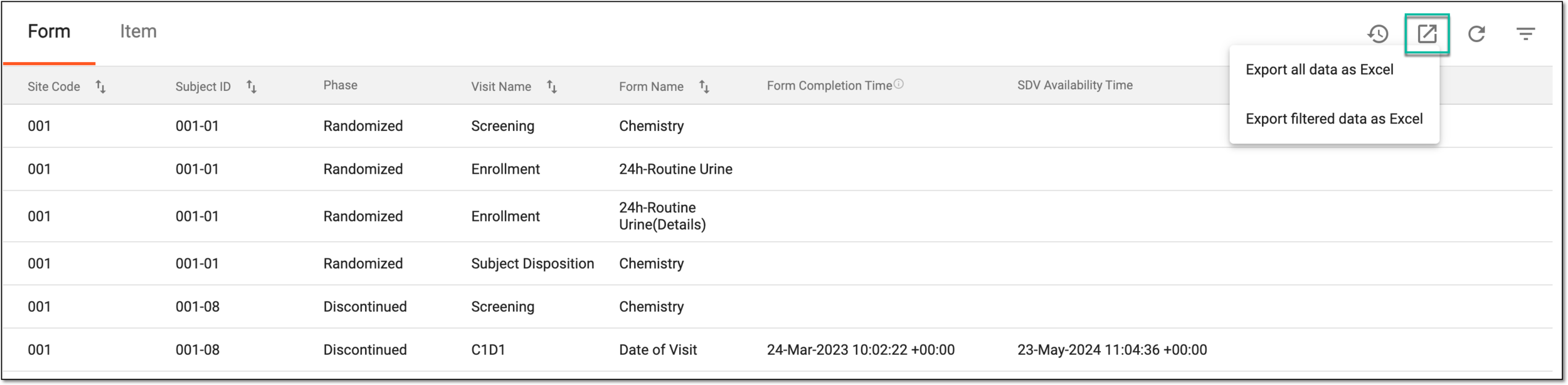 Exporting SDV result records