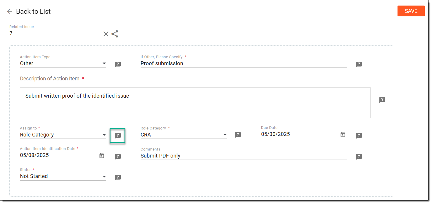 Opening query on action item data