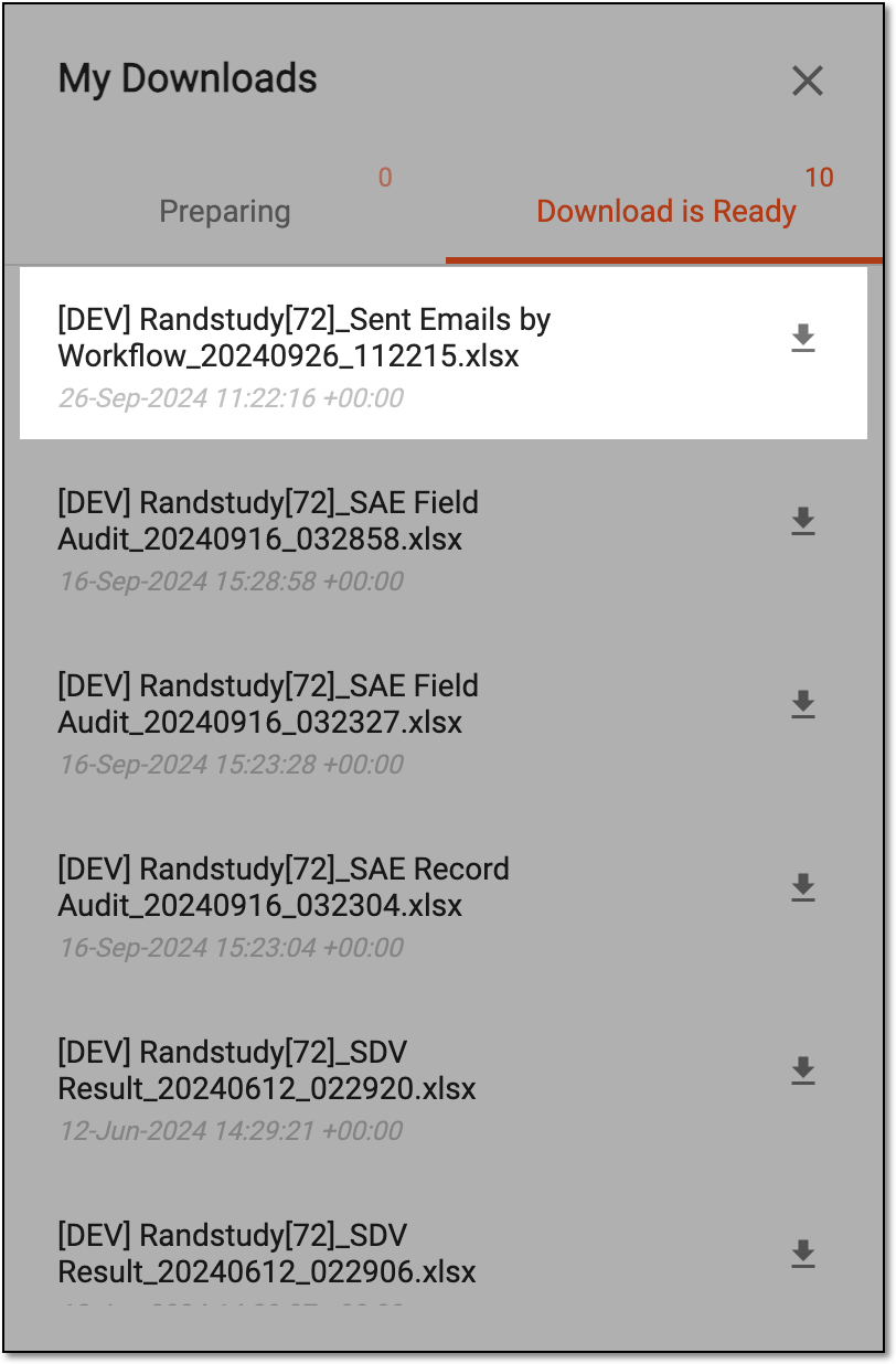 Downloading exported workflow-sent email list