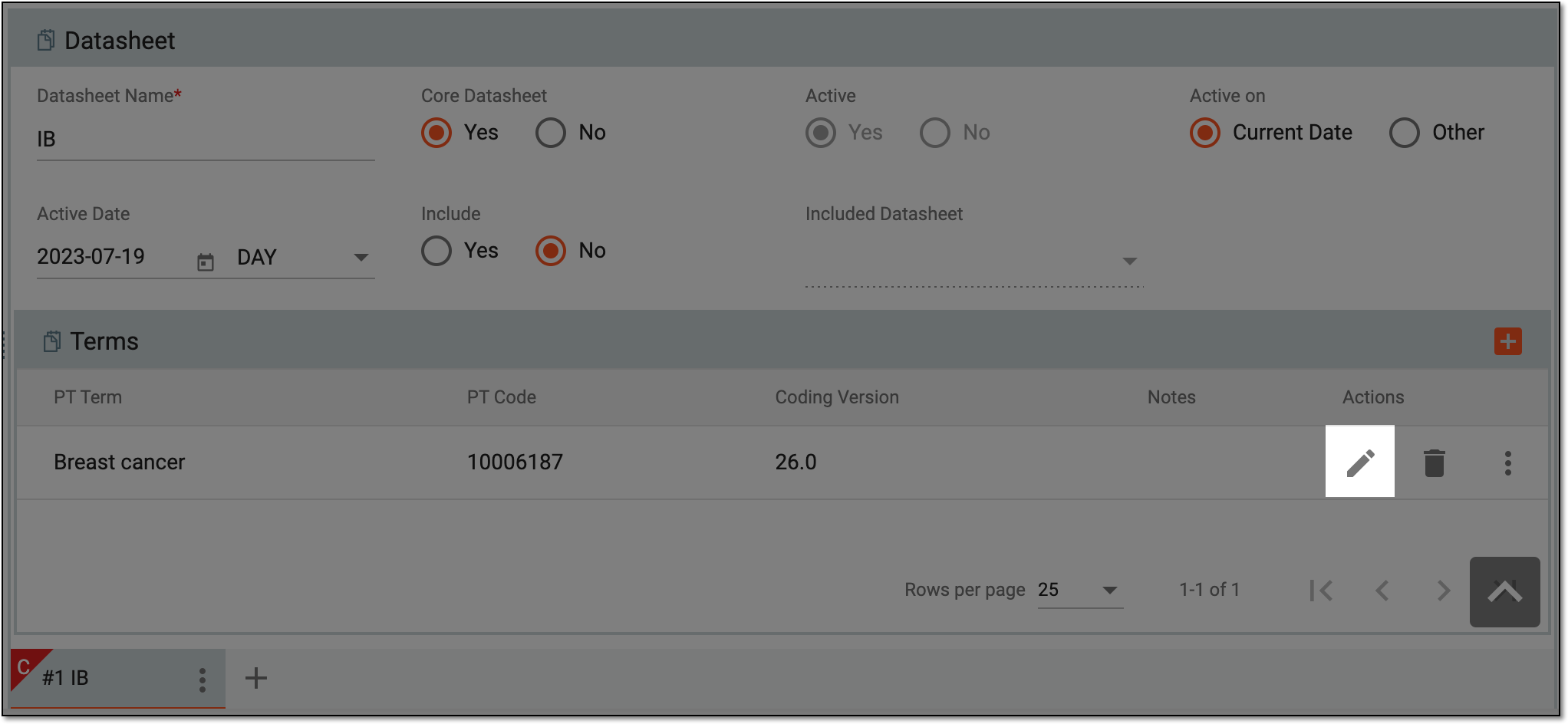 Selecting to edit product family term