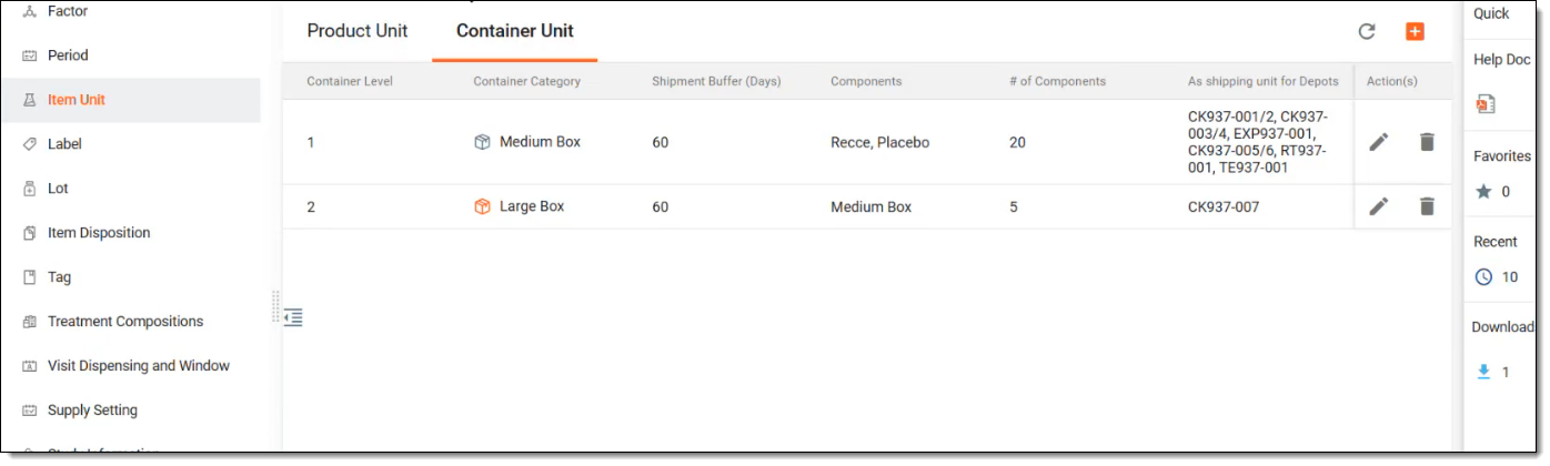 Container unit list