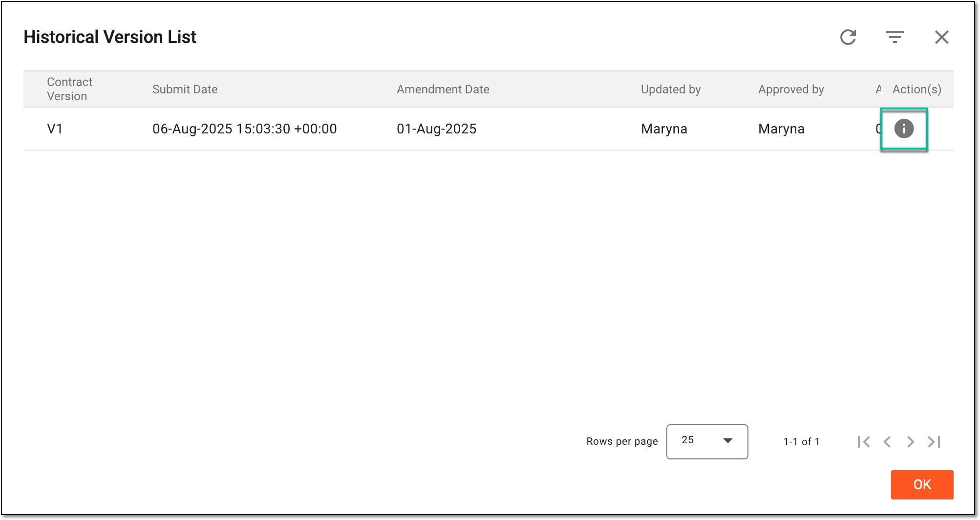 Analyzing history of contract version