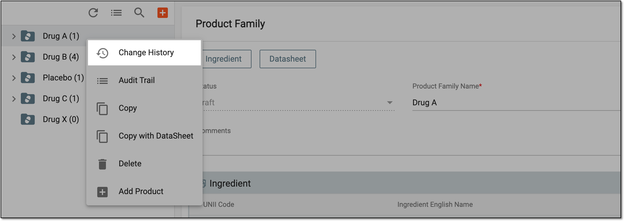 Selecting to view change history