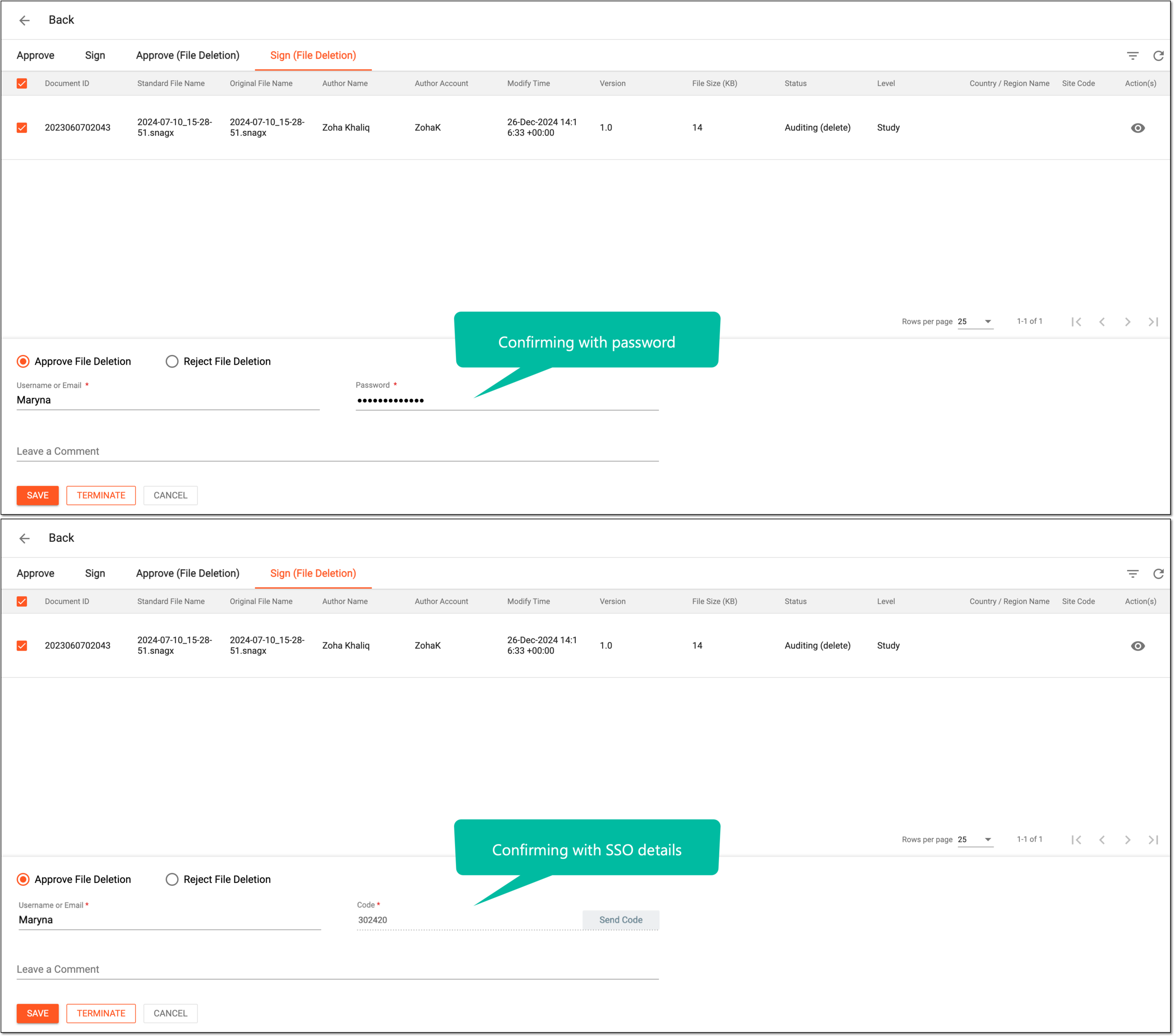Signing for deletion of multiple files